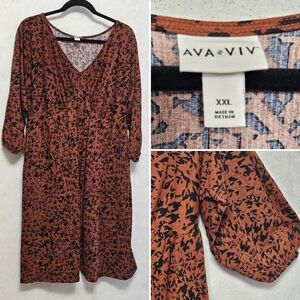 2X Houndstooth Dress with Pockets. Ava & Viv. Brown and Black. Midi length.